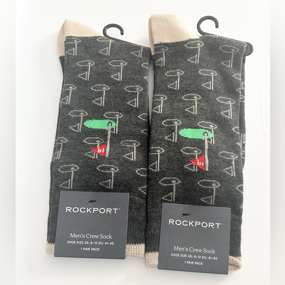 Rockport Men’s Crew Socks 2 Pairs Golf Theme Shoe Size 8 - 12 NWT